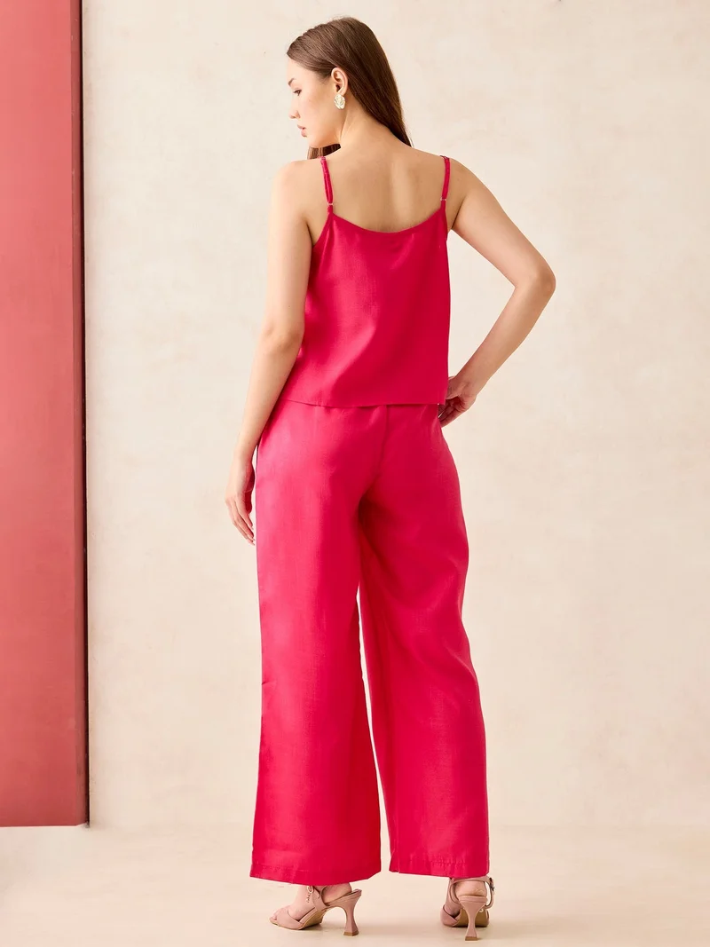 Outzidr  Pink Cami Top With Straight Pant Coord Set for Women | Best Price UAE